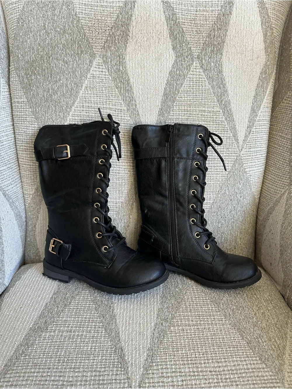 PINK Victoria's Secret Black Lace-Up Combat Boots